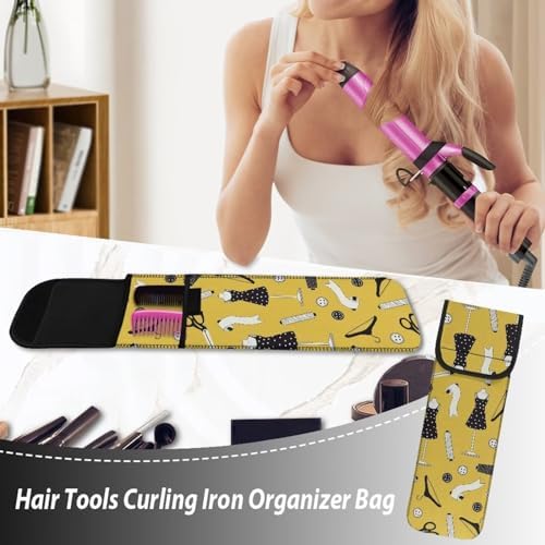 ZOUTAIRONG Sleeve for Curling Iron Marble Pattern Heat Resistant Pouch Hair Straightener Storage Bag 15.5 x 5 inch Flat Iron Holder Curling Iron Pouch Hot Tools Travel Bag Cosmetic Dress Print - Image 2