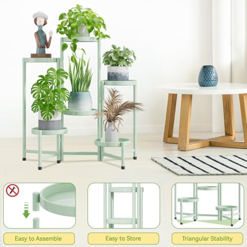 iDavosic.ly Plant Stand Indoor Outdoor, 6 Tier Metal Corner Shelf, Green - Image 4