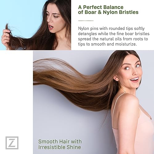 Natural Boar Bristle Hair Brush for Women, Men, Kids; Dry and Wet Detangling Hair Brush Gently Enhances Shine, Smooths Frizz and Prevents Breakage in Fine and Straight, Thick and Curly Hair (long) - Image 3