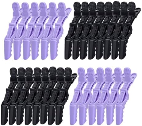 30 Pack Alligator Hair Clips, Sectioning Clips for Salon Coloring, Cutting & Styling, Durable Plastic Barber Hairdressing Tools, Strong Grip Crocodile Clips for Women Men Kids (Black+Pur) by Unknown