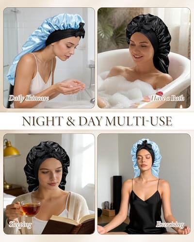 AWAYTR Long Satin Bonnet for Sleeping, Women Two-Tone Reversible Sleep Cap - Image 3
