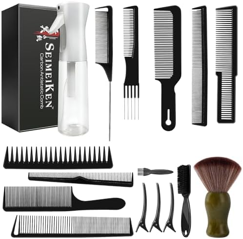 16 PCS Professional Barber Comb Set, Carbon Fiber Combs & Brush by SEIMEIKEN