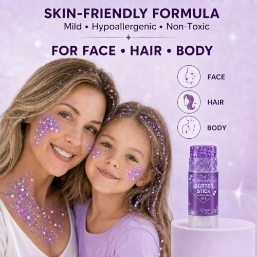Mysense Violet Body Glitter Stick,Purple Face Hair Glitter for Women Kids - Image 5