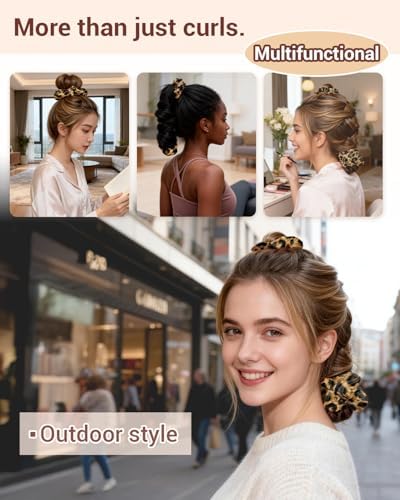 BONNET QUEEN Large Satin Heatless Hair Curler for Long Thick Hair, All-in-One Overnight Curling Rod, Heatless Curls Bun with Built-in Scrunchies, Day-to-Night Styling for Sleep, Travel & Gym, Leopard - Image 3
