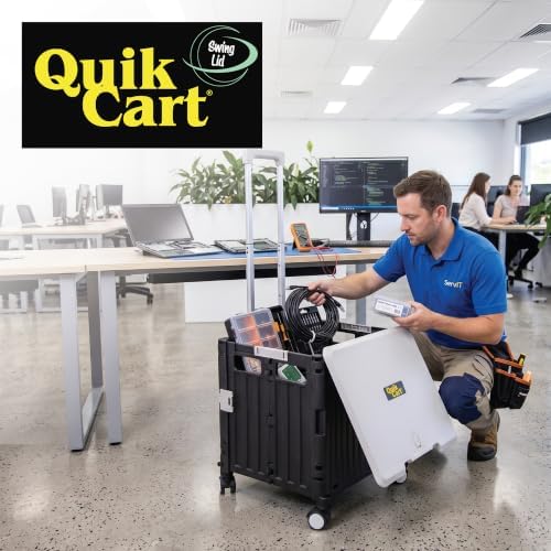 dbest Products Quik Cart Swing Lid Four Swivel Wheeled Rolling Crate Teacher Utility with seat Heavy Duty Collapsible Basket with Dual Telescopic Wagon Handle - Image 2