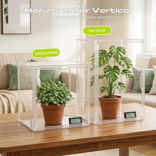 Mini Greenhouse for Indoor, Clear Tabletop Stackable Green House, Portable Acrylic Plant Green House with Magnetic Waterproof Door for Plants Grow Warmer, Seed Starting... - Image 3