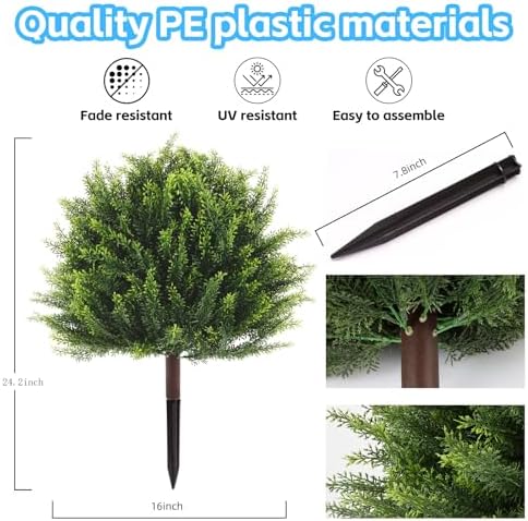 24.2" Outdoor Artificial Plants Topiary Trees - UV Resistant Faux Greenery Fake Shrubs Bushes for Front Porch Home Garden Patio Decor with Ground Spike - Image 5