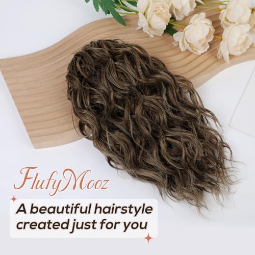 FLUFYMOOZ Ponytail Extension, 12" Short Claw Ponytail Extension Wavy Curly Jaw Clip in Pony tails Hair Extension Natural Synthetic Hairpiece for Women (Medium Brown Auburn) - Image 2