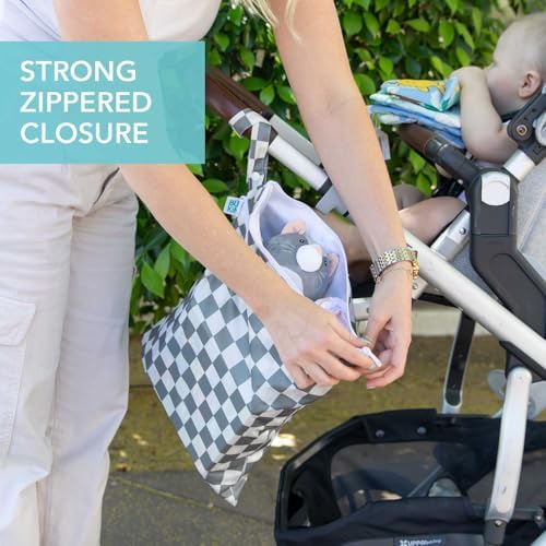 Bumkins Waterproof Wet Dry Bag for Baby, Travel, Swim Suit, Cloth Diapers, Pump Parts, Pool, Beach, Gym Clothes, Toiletry, Hook to Stroller, Daycare, Zipper Reusable Wetdry Packing Pouch, Gray Check - Image 4