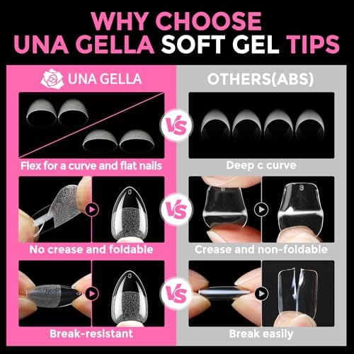 UNA GELLA Short Almond Nail Tips 216PCS X-Soft Gel Fake Nails Extensions - Image 6