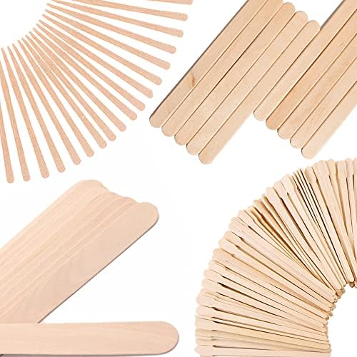 Mibly 4 Style 300 Pcs Assorted Wooden Wax Sticks for Body Legs Face and Small Medium Large Sizes Eyebrow Waxing Applicator Spatulas for Hair Removal or Wood Craft Sticks by MIBLY