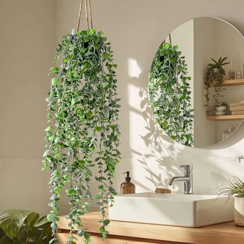 Artificial Hanging Plant 2 Pcs Faux Plant Ivy Vine Faux Eucalyptus Vines Fake Potted Greenery for Wall Living Room Home Shelf Office Bathroom Outdoor Indoor Decor (Type 6) - Image 4