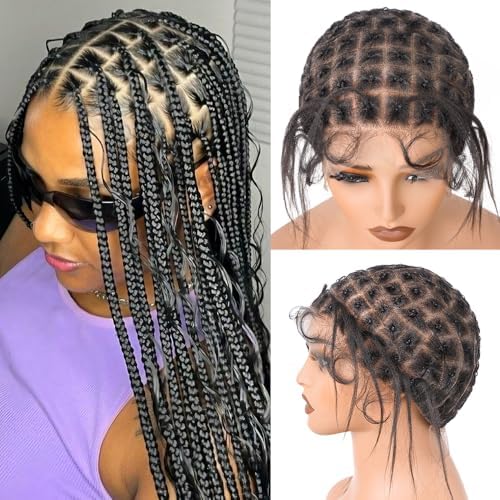 Braided Wig Cap With Human Baby Hair Crochet Wig Cap For Crochet Braids Hair Glueless Double Full Hd Lace Wig Caps For Black Women(#1B Black,113 Sections) by SunteficHair