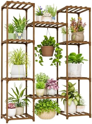 Bamworld Plant Stand Indoor Outdoor Hanging Shelf for Multiple Plants Tall Large Holder for Living Room Patio Balcony Garden (A-Cabinet-Wider) by Bamworld