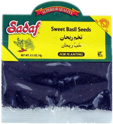 Sadaf Sweet Basil Seeds - Tokhm-e-Reyhan - Sweet Basil Seeds for Planting - Semillas de Albahaca - Kosher - 0.5 Oz Bag by Sadaf