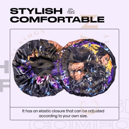 Anime Bonnet with Elastic Soft Band Adjustable Women and Men Silky Bonnets for Sleeping Comfortable Satin Fabric, Dark Huey - Image 4