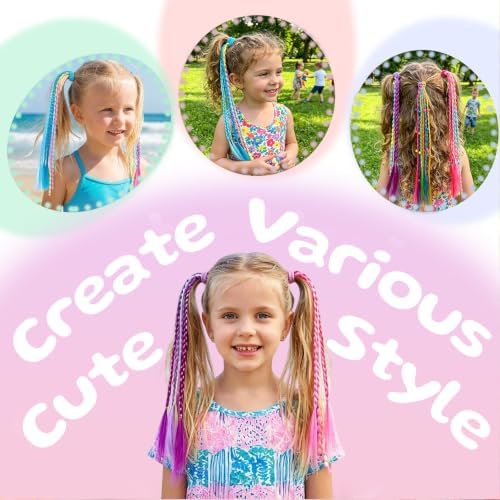 TOKUFAGU 12 PCS Colored Braided Hair Extensions for Kids, Beaded Hair Ties - Image 6