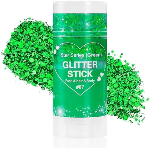 Mysense Green Body Glitter Stick,Sparkling Face Hair Glitter for Mardi Gras Festival Rave Outfit Women,St Patricks Day Accessories,Chunky Mermaid Glitter Face Paint Makeup by Mysense