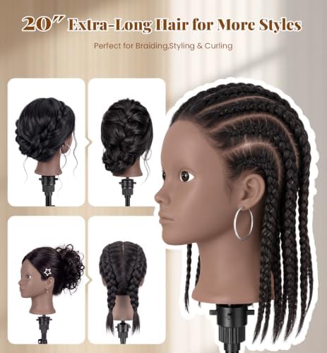 20" Human Hair Makeup Mannequin Head with Tripod Stand for Hair Styling - Image 4