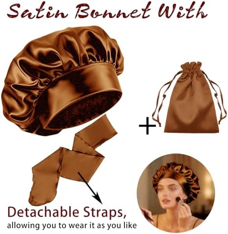 Womens Hair Bonnets Satin Bonnet for Sleeping Silk Bonnets Curly Hairs Braids Silky Sleep Caps with Long Soft Tie Band - Image 2