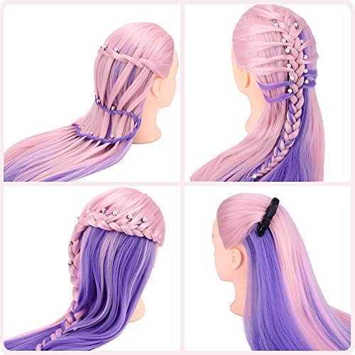 29'' Hair Mannequin Styling Head Pink Purple Doll Head for Hair Styling - Image 3