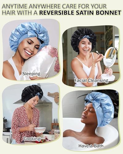 AWAYTR Double Layer Satin Bonnet for Women, Reversible Sleep Hair Wrap - Image 7