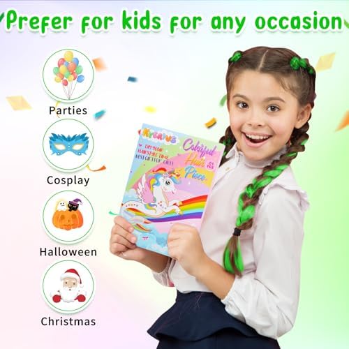 Kyerivs 24PCS Green Accessories Colored Clip in Hair Extensions for Girls 20Inch Rainbow Straight Synthetic Hairpieces for Girls Party Highlights Colorful Hair Halloween Gifts for Women Easter Gifts - Image 4