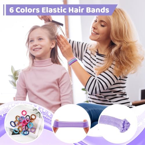 Girls Hair Accessories Set 77Pcs All In One Purple Mixed Hair Tie Clip Kit - Image 7
