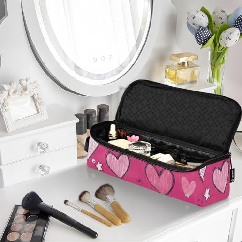 Hair Tools Travel Bag with Heat Resistant Mat Detachable 2-in-1 Curling Iron Travel Case Hot Tools Organizer for Straightener Flat Iron Hot Pink Hearts and Stars - Image 7