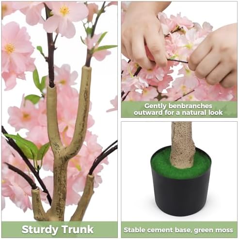 2 Pack Pink Artificial Cherry Blossom Tree, 4FT Faux Sakura Flowers Decor - Image 5