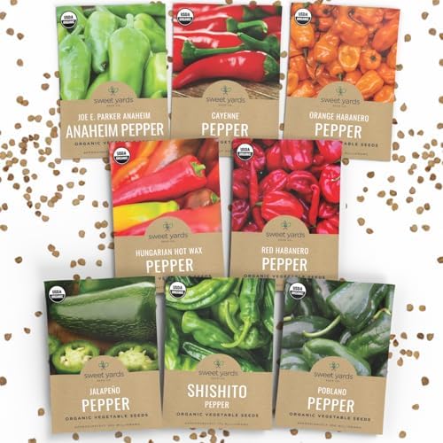 Organic Hot Pepper Seeds Variety Pack - 8 Individual Packs - 2026 Season - Habanero, Jalapeno, Cayenne, Anaheim and More! for Indoor & Outdoor Planting (Non-GMO, Certified Organic) by SweetYards