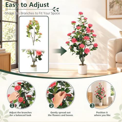UPBUD Artificial Camellia Tree 2 Pack, 43.3" Tall Fake Camellia Plant - Image 3
