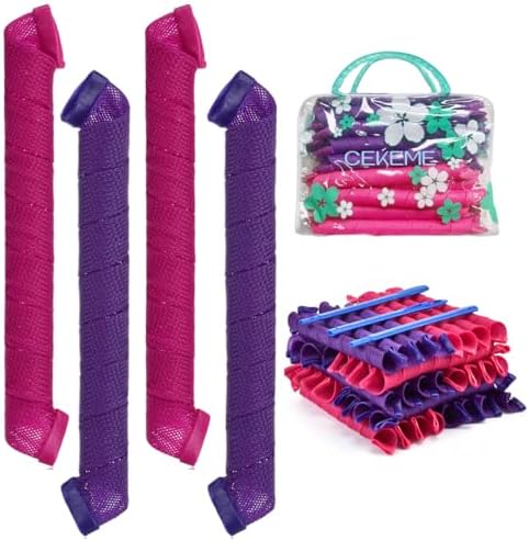 40pcs Heatless Spiral Hair Rollers with Styling Hooks, 22inch/55cm, No Heat Damage, DIY Kit for Long & Medium Hair by CEKEME