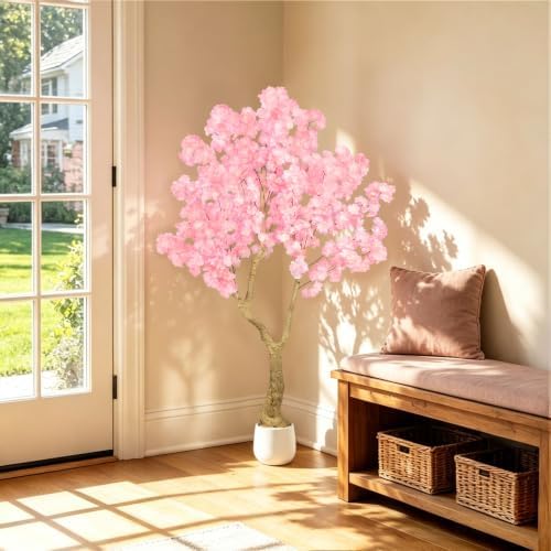 Pink Artificial Cherry Blossom Tree 5FT with Sturdy White Planter - Image 2