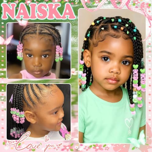 NAISKA 96PCS Green Pink Hair Beads Cute Beads for Hair Round Braids Beads - Image 7