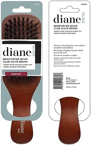Diane Reinforced Boar Bristle Club Wave Brush for Men and Barbers – Medium Bristles for Thick and Curly Hair – Use for Detangling, Smoothing, Wave Styles, Restore Shine and Texture - Image 6