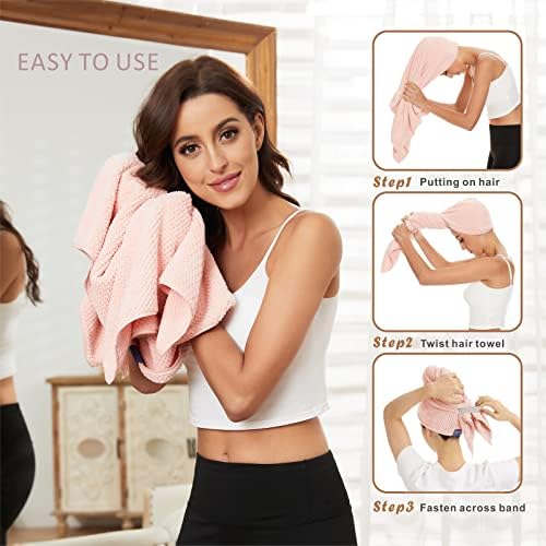 Microfiber Hair Towel Wrap for Women, Anti Frizz Large Ultra-Soft Hands-Free Hair Dry Towels, Fast Drying | Super Absorbent | Quick Dry Hair Turban for Wet, Curly, Long & Thick Hair - Pink - Image 5