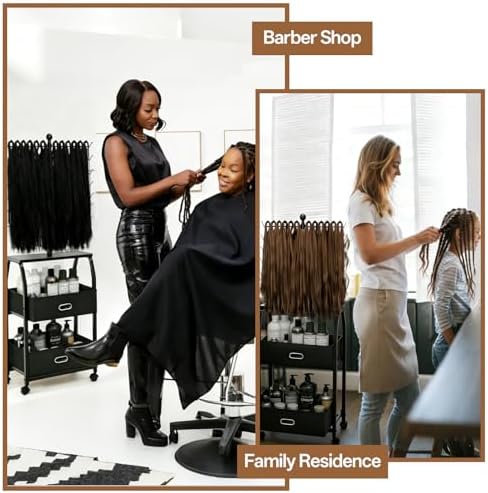 XINTUO Portable Braiding Hair Rack With Wheels & Storage Drawers,168 Pegs Hair Extension Holder Hanger for Braiding Hair Separator Stand Display,Hair rack with stylist hair braiding tools(black) - Image 4