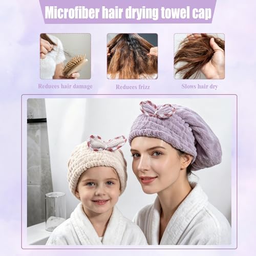 Hair Towels, 2 Pack, Purple and Khaki, 9.8 x 11.8 Inch - Image 6