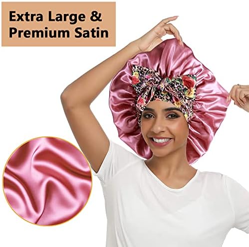 2pcs Large Silky Bonnets with tie Band Braid Bonnet, Satin Bonnet for Sleeping Curly Hair, A - Image 2