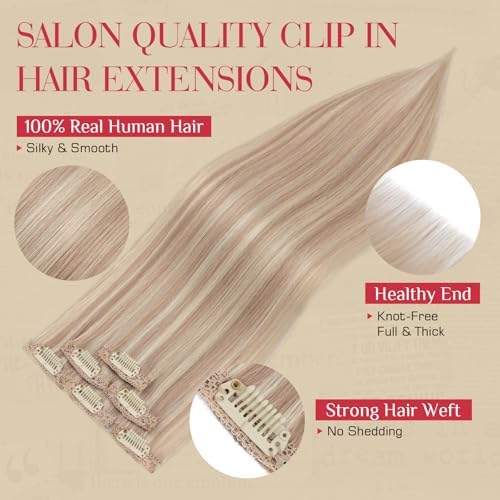 Rich Choices Real Human Hair Clip In Extensions-6 Pcs Single Clip Design-Remy Hairs Invisible Clip in Extensions for Thin-Seamless Hairpieces for Women-18 Inches #22BP613 Champagne Blonde Balayage - Image 3