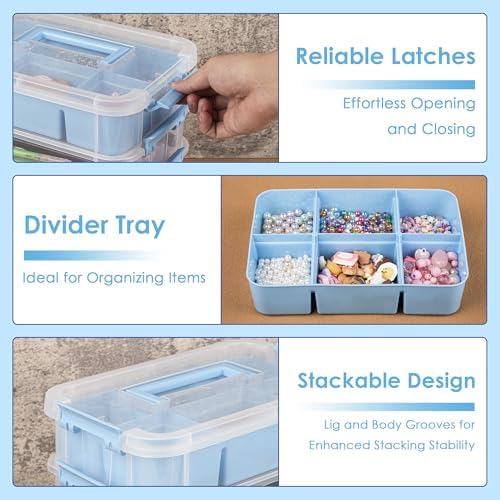 CraftGenes Art Supply Storage Organizer, 4-Tier 10 Qt Box, 2 Trays, Blue - Image 4