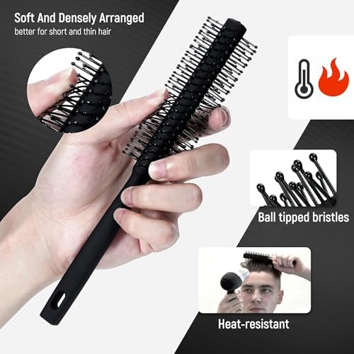 3PCS Comb Set Hair Combs for Men, Fine and Wide Tooth Comb, Roller Brush for Adding Volume, Hair Styling Mens Comb for Styling and Grooming, Frosted Texture - Image 2