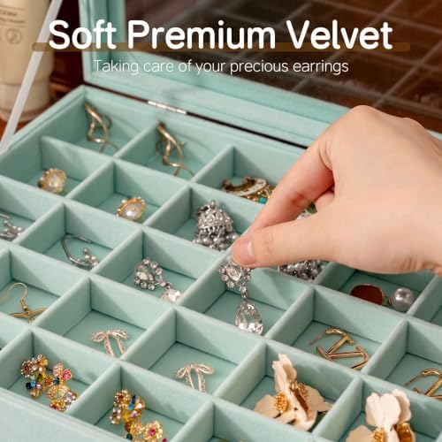 Frebeauty 35 Grid Earring Organizer,Velvet Jewelry Tray with Clear Lid - Image 4