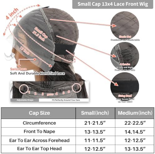 ALHER Small Cap Lace Front Wigs Human Hair Pre Plucked Body Wave 30 Inch, 13X4 HD Transparent Frontal Wigs 200 Density for Women,Small Cap Size 21-21.5 Natural Black Wavy Wig for Women - Image 4