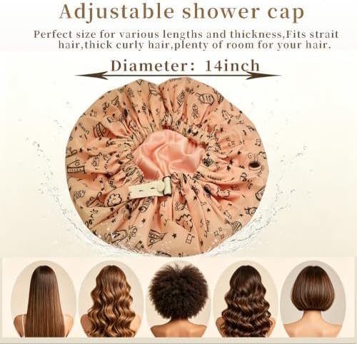 Genergy 2Pcs Satin Lined Large Shower Cap for Women Set with Bag & Scrunchy - Image 2