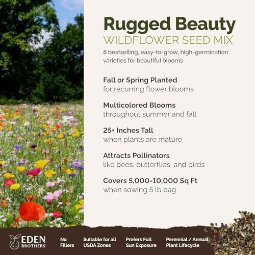 Eden Brothers Rugged Beauty Flower Mixed Seeds for Planting, 5 lb, 2,400,000+ Seeds with Cornflower Tall Blue, Candytuft | Attracts Pollinators, Plant in Spring or Fall, Zones 3, 4, 5, 6, 7, 8, 9, 10 - Image 2