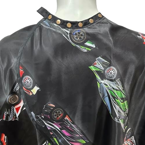 Barber Cape for Men Professional Hair Cutting Salon Cape with Snaps Waterproof Hairdressing Styling Cape Gown Apron- 63”× 56”(Racing Cars), Black - Image 2