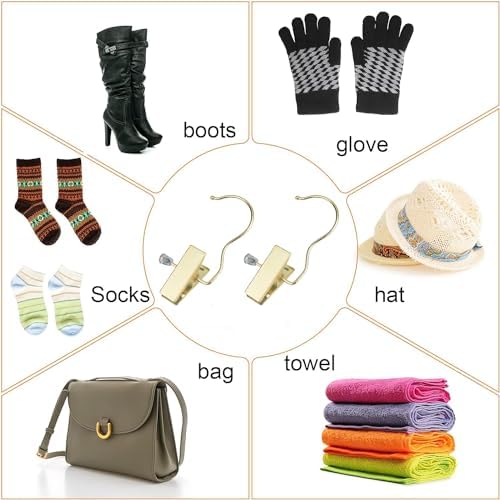 Boot Hangers 4.5" Metal Outfit Hanger Gold Hanging Clips for Gloves Shoes Laundry Hooks Hair Extension Wigs Clips Portable Home Travel Hangers for Hat, Towels, Bras, Socks 12Pack - Image 2