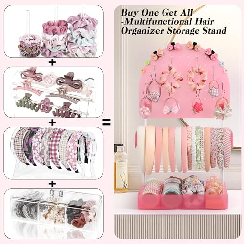 Keebofly Hair Accessories Organizer,Acrylic Headband Holder Organizer,Versatile Hair Tie Holder for Girls,Baby, Women,Headband Organizer Stand for Hair Tie Claw Clip Bow - Image 3